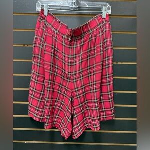 Vintage Norton McNaughton Red Plaid High-Waist Pleated Shorts Size 16 USA